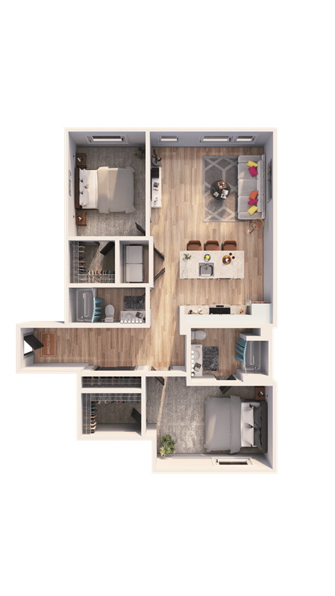 Floor plan for 2 beds, 2 baths, 1194 sqft